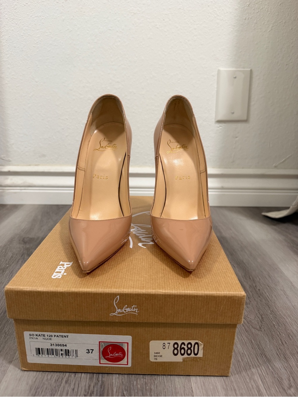 Christian Louboutin Nude Patent Leather Pointed-Toe Pumps